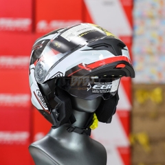 Combo Mũ Lật Hàm EGO E9 2 Kính Đen Bóng, Tem Decal Shoei Brink Trắng Đỏ