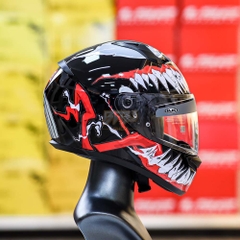 Combo Mũ Fullface HJC C10 Đen Bóng Tem Decal Venom Đỏ - Chuẩn ECE 2206