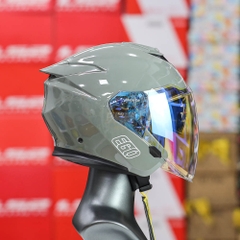 Mũ 3/4 2 Kính EGO E42 Plus Xi Măng Bóng Chuẩn DOT - Kèm Kính Revo Xanh