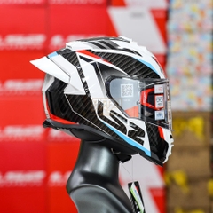 Combo Mũ Fullface LS2 FF800 Racer Trắng Đỏ Carbon Kèm Đuôi Gió ECE 2206