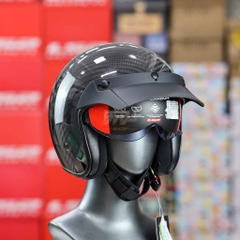 Mũ 3/4 LS2 OF601 Bob II Carbon Bóng Kính Âm Cổ Điển Cao Cấp - Có Mái Che