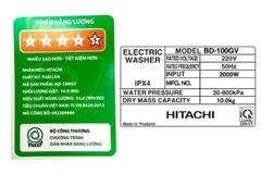 Máy giặt Hitachi Inverter 10 kg BD-100GV