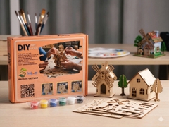 Bộ 10 Nhà Gỗ Mini DIY Halom Mô Hình Lắp Ráp & Tô Màu Sáng Tạo Cho Bé, Decor Bàn Học