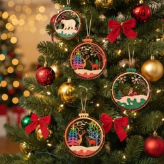 (10 cái/ hộp)  Halom đồ decor Trang trí giáng sinh Noel bằng gỗ