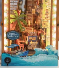 Mô Hình Gỗ DIY Book Nook Halom D'Mall Boracay Manila Philippines Có Đèn LED Decor Kệ Sách Quà Tặng