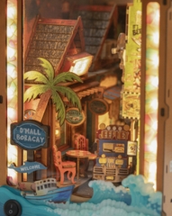 Mô Hình Gỗ DIY Book Nook Halom D'Mall Boracay Manila Philippines Có Đèn LED Decor Kệ Sách Quà Tặng