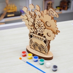 Lọ Hoa Gỗ DIY Tô Màu Halom Bộ Lắp Ghép Sáng Tạo Decor Bàn Học, Bàn Làm Việc