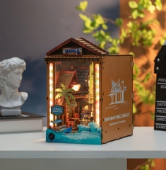 Mô Hình Gỗ DIY Book Nook Halom D'Mall Boracay Manila Philippines Có Đèn LED Decor Kệ Sách Quà Tặng