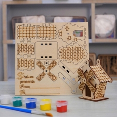 Bộ 10 Nhà Gỗ Mini DIY Halom Mô Hình Lắp Ráp & Tô Màu Sáng Tạo Cho Bé, Decor Bàn Học