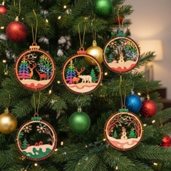 (10 cái/ hộp)  Halom đồ decor Trang trí giáng sinh Noel bằng gỗ