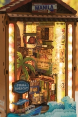 Mô Hình Gỗ DIY Book Nook Halom D'Mall Boracay Manila Philippines Có Đèn LED Decor Kệ Sách Quà Tặng