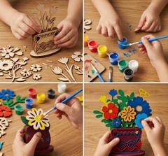 Lọ Hoa Gỗ DIY Tô Màu Halom Bộ Lắp Ghép Sáng Tạo Decor Bàn Học, Bàn Làm Việc