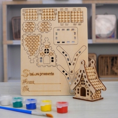 Bộ 10 Nhà Gỗ Mini DIY Halom Mô Hình Lắp Ráp & Tô Màu Sáng Tạo Cho Bé, Decor Bàn Học