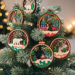 (10 cái/ hộp)  Halom đồ decor Trang trí giáng sinh Noel bằng gỗ