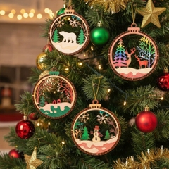 (10 cái/ hộp)  Halom đồ decor Trang trí giáng sinh Noel bằng gỗ