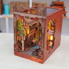 Mô Hình Gỗ DIY Book Nook Halom Phố Cổ Hà Nội Có Đèn LED Decor Kệ Sách Quà Tặng