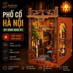 Mô Hình Gỗ DIY Book Nook Halom Phố Cổ Hà Nội Có Đèn LED Decor Kệ Sách Quà Tặng