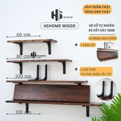 KỆ GỖ TREO TƯỜNG MÀU NÂU RUSTIC KÈM PASS KGT010