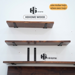 KỆ GỖ TREO TƯỜNG MÀU NÂU RUSTIC KÈM PASS KGT008