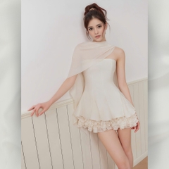 Đầm váy xoè mini trên đầu gối xếp tầng kèm áo choàng ngoài sang trọng dịu dàng | vd97