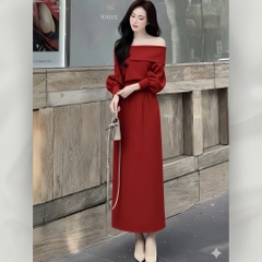 Set Đầm Trễ Vai Dáng Dài Đầm Dự Tiệc Cao Cấp Sang Trọng Phong Cách Tiểu Thư Thanh Lịch | vd95