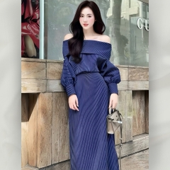 Set Đầm Trễ Vai Dáng Dài Đầm Dự Tiệc Cao Cấp Sang Trọng Phong Cách Tiểu Thư Thanh Lịch | vd95