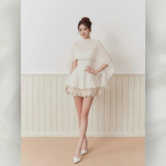 Đầm váy xoè mini trên đầu gối xếp tầng kèm áo choàng ngoài sang trọng dịu dàng | vd97
