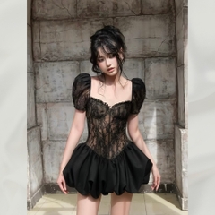 Đầm Váy Ren Cúp Ngực Eo Corset Váy Bí Có Lót Trong Phong Cách Tiểu Thư Ballet Core | vd94