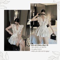 Đầm váy xòe chân váy mini vải hoa nhí xô thêu đục lỗ có bigsize | vd5