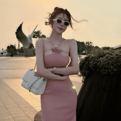 Đầm ôm body váy maxi cổ thuyền vải lanh gân co giãn quyến rũ có bigsize | vd80