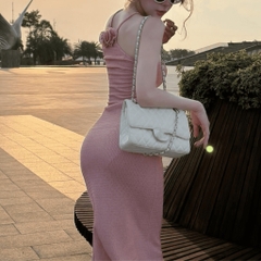 Đầm ôm body váy maxi cổ thuyền vải lanh gân co giãn quyến rũ có bigsize | vd80