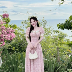 Đầm váy xòe maxi tay bồng hai lớp vải hoa thêu đục lỗ có bigsize | vd35