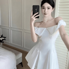 Đầm váy xòe chân váy mini xếp ly trễ vai vải goothun có bigsize | vd39
