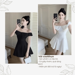 Đầm váy xòe chân váy mini xếp ly trễ vai vải goothun có bigsize | vd39