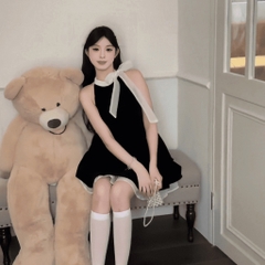 Đầm váy xòe chân váy mini vải goothun hai lớp cổ yếm nơ có bigsize | vd37