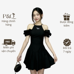 Đầm xòe công sở dự tiệc dạo phố chân váy ngắn trễ vai vải goothun có bigsize | vd3