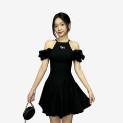 Đầm xòe công sở dự tiệc dạo phố chân váy ngắn trễ vai vải goothun có bigsize | vd3