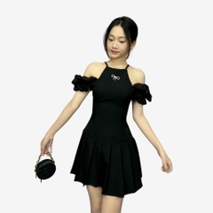 Đầm xòe công sở dự tiệc dạo phố chân váy ngắn trễ vai vải goothun có bigsize | vd3