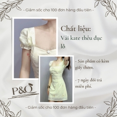 Váy trắng chữ A kiểu 1 tay bồng cổ vuông tim ngực đính cúc có bigsize | vd16