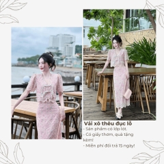 Set áo kèm váy maxi vải xô thêu đục lỗ hai lớp dự tiệc sang chảnh | set12