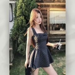Đầm Chấm Bi Cổ Vuông Thắt Nơ Dáng Ngắn Ngọt Ngào Quyến Rũ Đi Chơi Dự Tiệc Dạo Phố | Vd113