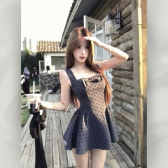 Đầm Chấm Bi Cổ Vuông Thắt Nơ Dáng Ngắn Ngọt Ngào Quyến Rũ Đi Chơi Dự Tiệc Dạo Phố | Vd113