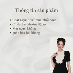 Đầm đen tay ngắn cổ áo sơ mi đính hoa cao cấp, chất tuyết mưa sang trọng | vd66