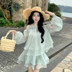 Đầm babydoll trễ vai tầng bồng bềnh, phong cách tiểu thư ngọt ngào | vd73