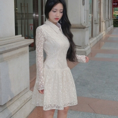 Đầm hoa tay dài ren dáng xoè dài hai lớp có cúp ngực có bigsize | vd58