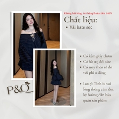 Đầm trễ vai dáng rộng tay phồng thời trang, chất liệu kate sọc thoáng mát | vd62