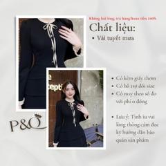 Đầm đen tiểu thư tay dài phối bèo phong cách Hàn Quốc Vải tuyết mưa | vd61