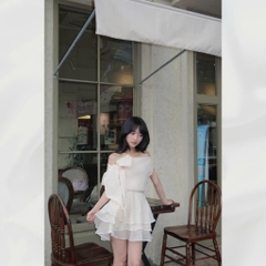 Đầm trễ vai đính nơ tùng xòe chất liệu dày dặn tùng xòe 3 tầng sang chảnh đi tiệc xinh xắn có bigsize | vd86