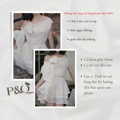 Đầm trễ vai đính nơ tùng xòe chất liệu dày dặn tùng xòe 3 tầng sang chảnh đi tiệc xinh xắn có bigsize | vd86