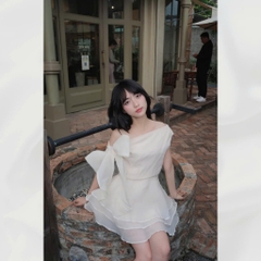 Đầm trễ vai đính nơ tùng xòe chất liệu dày dặn tùng xòe 3 tầng sang chảnh đi tiệc xinh xắn có bigsize | vd86